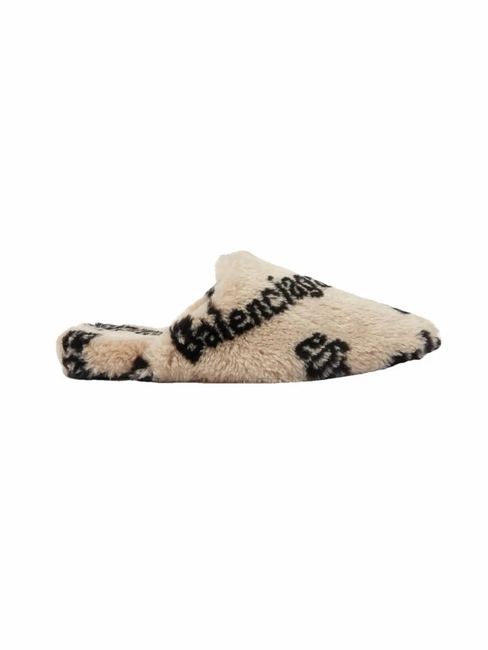 Balenciaga Beige and Black Logo Faux-Fur Mules